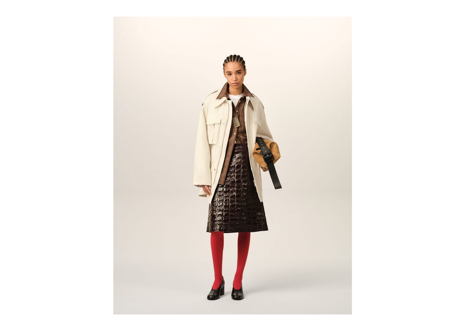 Ami Paris Cotton Utility Parka Jacket Ivory - görsel 8