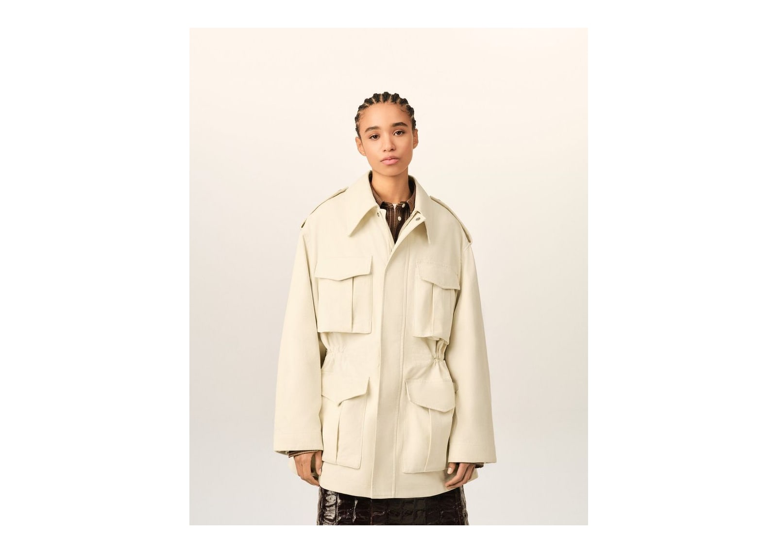 Ami Paris Cotton Utility Parka Jacket Ivory - görsel 9