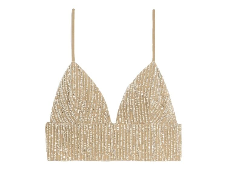 Ami Paris Cropped Top with Sequin Embroidery Mastic Beige (W)