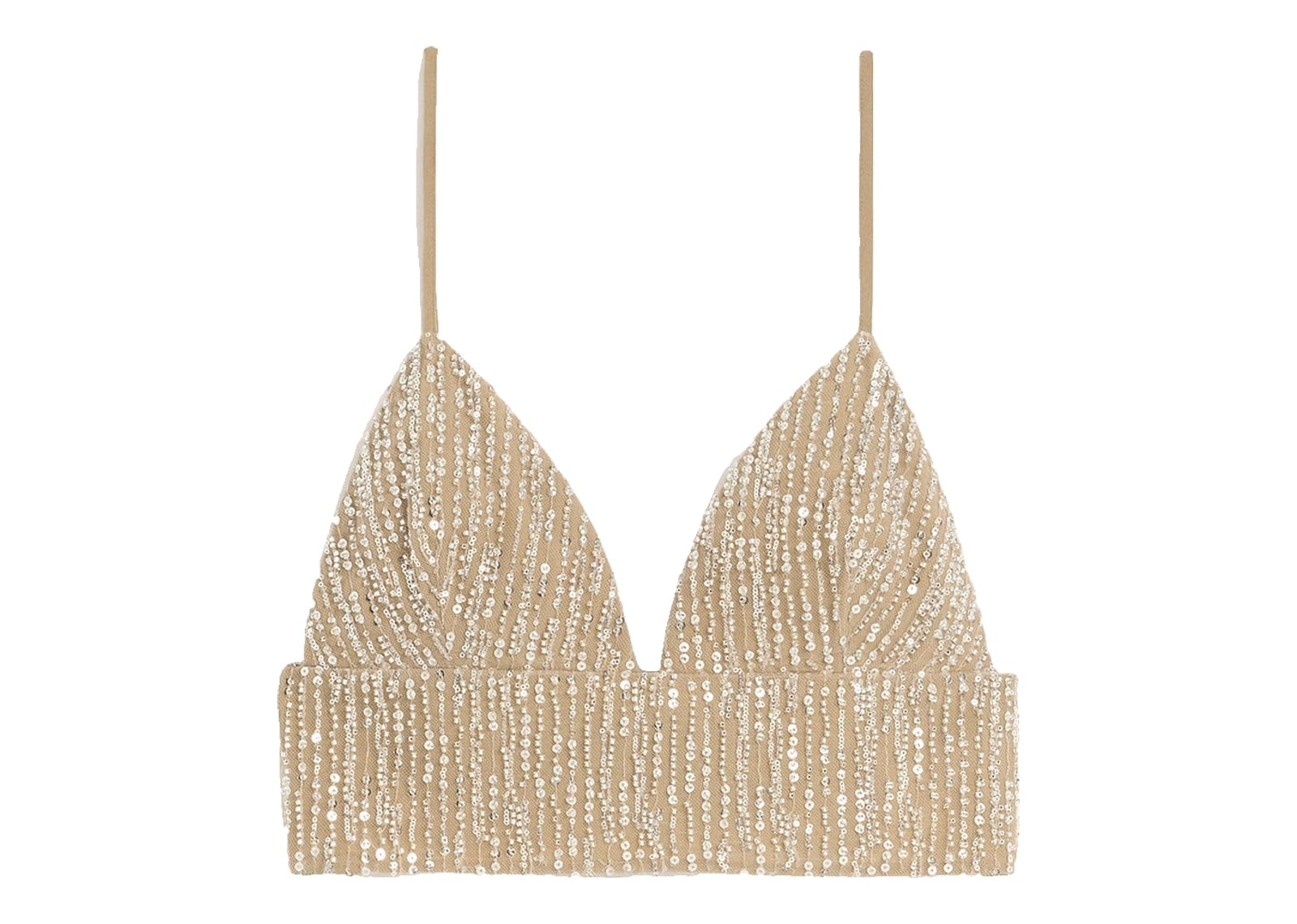 Ami Paris Cropped Top with Sequin Embroidery Mastic Beige (W)