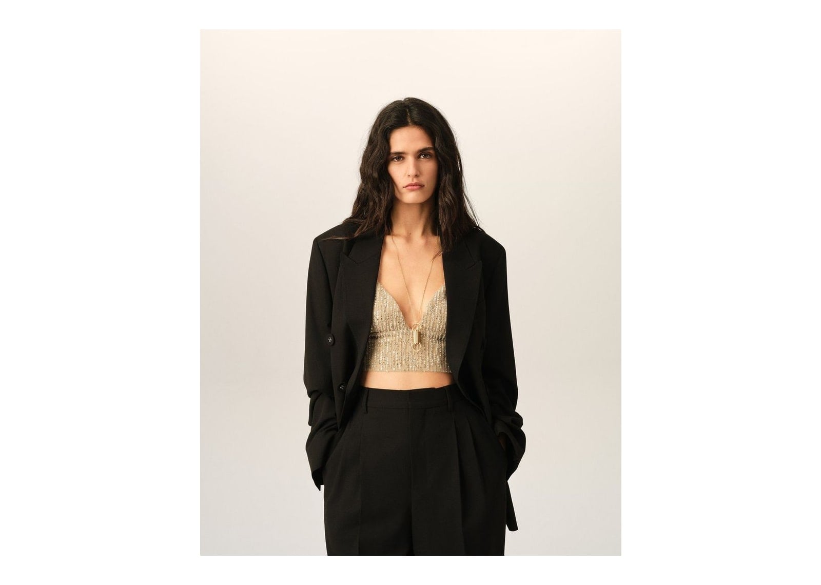 Ami Paris Cropped Top with Sequin Embroidery Mastic Beige (W) - görsel 2