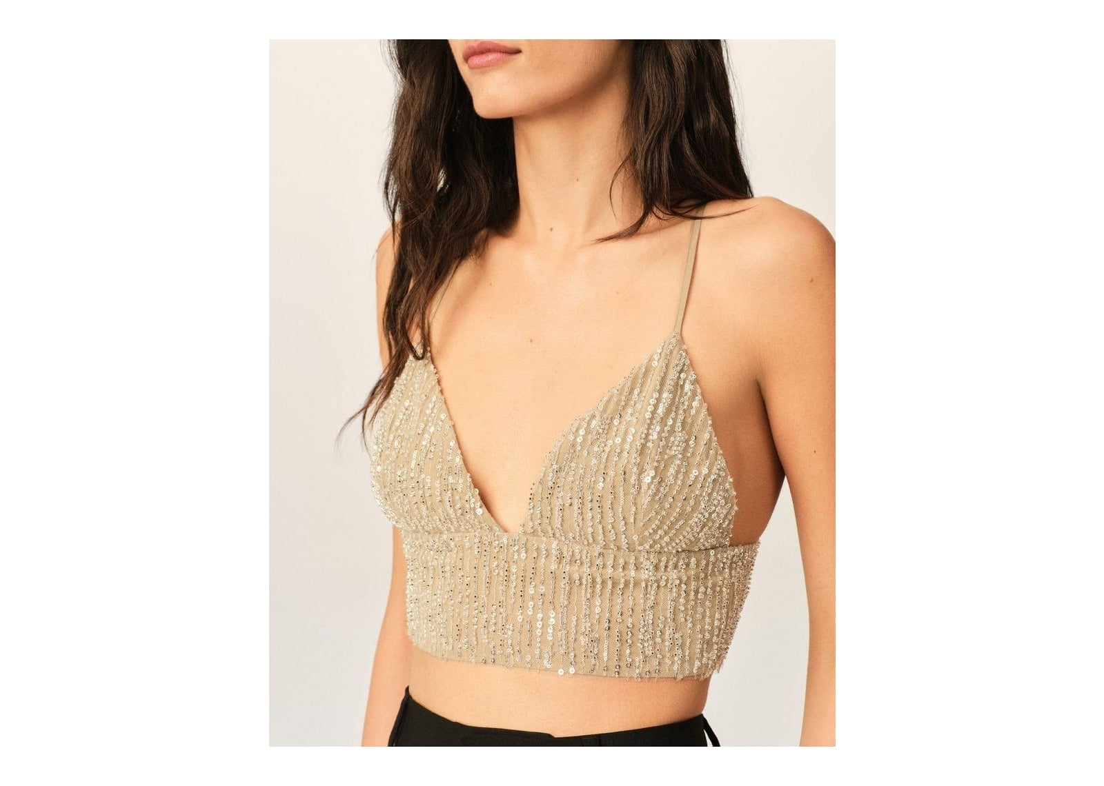 Ami Paris Cropped Top with Sequin Embroidery Mastic Beige (W) - görsel 4