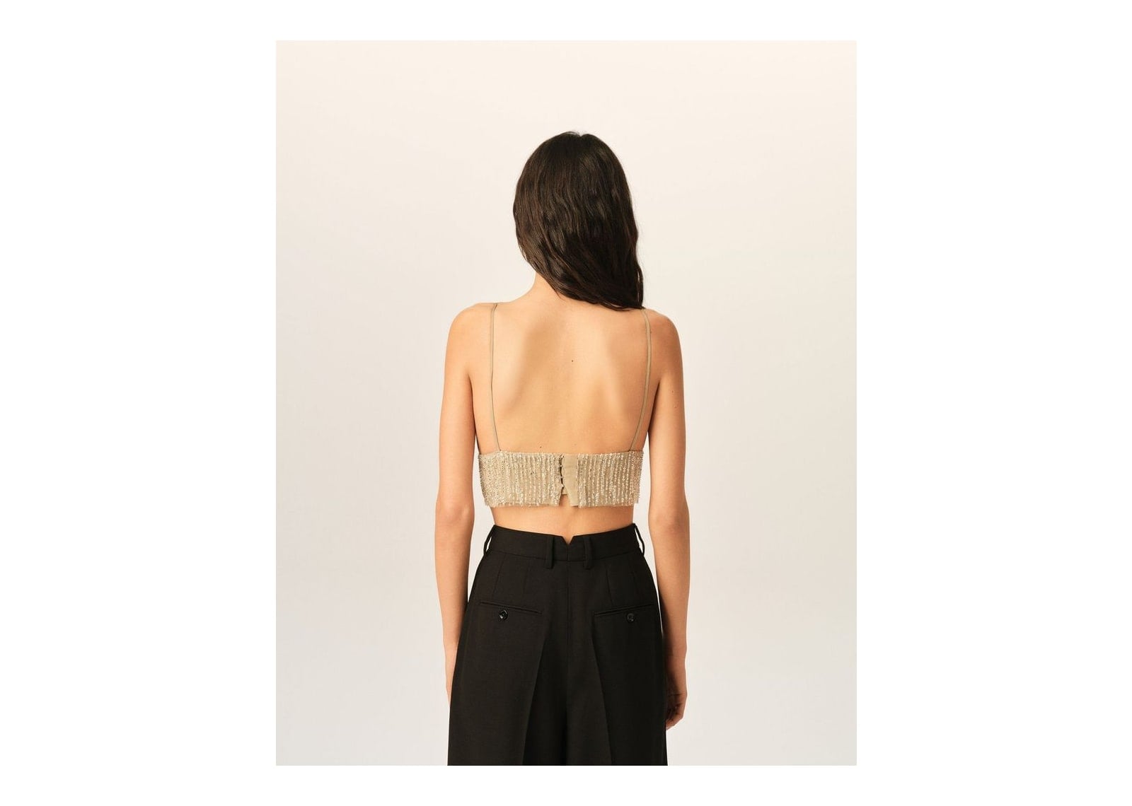 Ami Paris Cropped Top with Sequin Embroidery Mastic Beige (W) - görsel 5