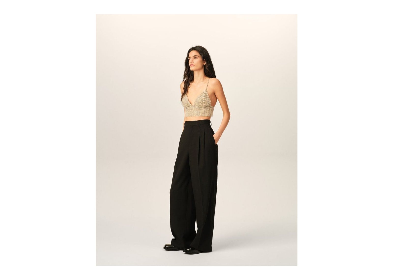 Ami Paris Cropped Top with Sequin Embroidery Mastic Beige (W) - görsel 6