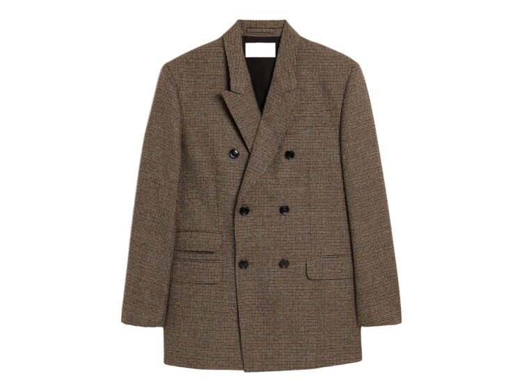 Ami Paris Double Breasted Houndstooth Wool Blazer Chocolate Brown/Black