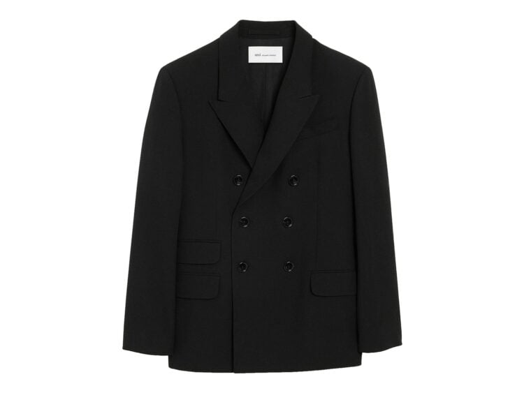 Ami Paris Double Breasted Straight-Fit Wool Blazer Black