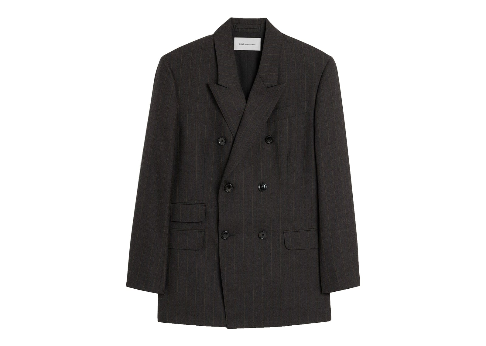 Ami Paris Double Breasted Striped Wool Blazer Carbon Grey/Chocolate Brown