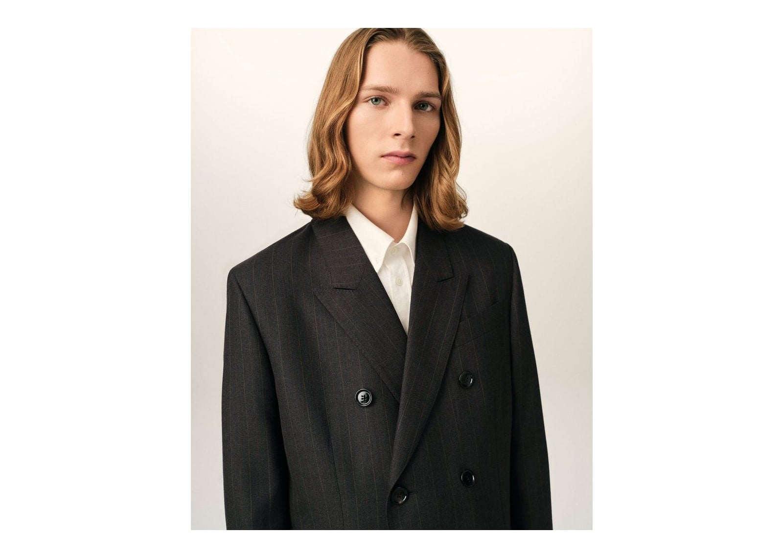 Ami Paris Double Breasted Striped Wool Blazer Carbon Grey/Chocolate Brown - görsel 4