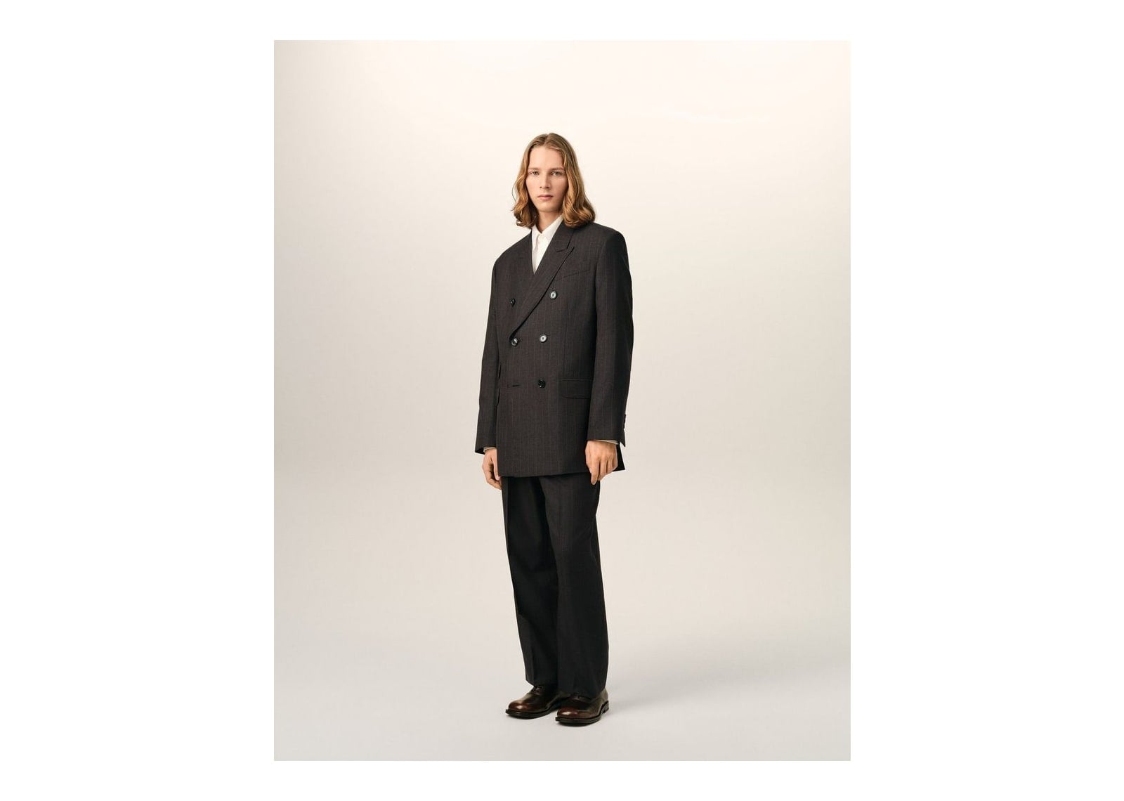 Ami Paris Double Breasted Striped Wool Blazer Carbon Grey/Chocolate Brown - görsel 6