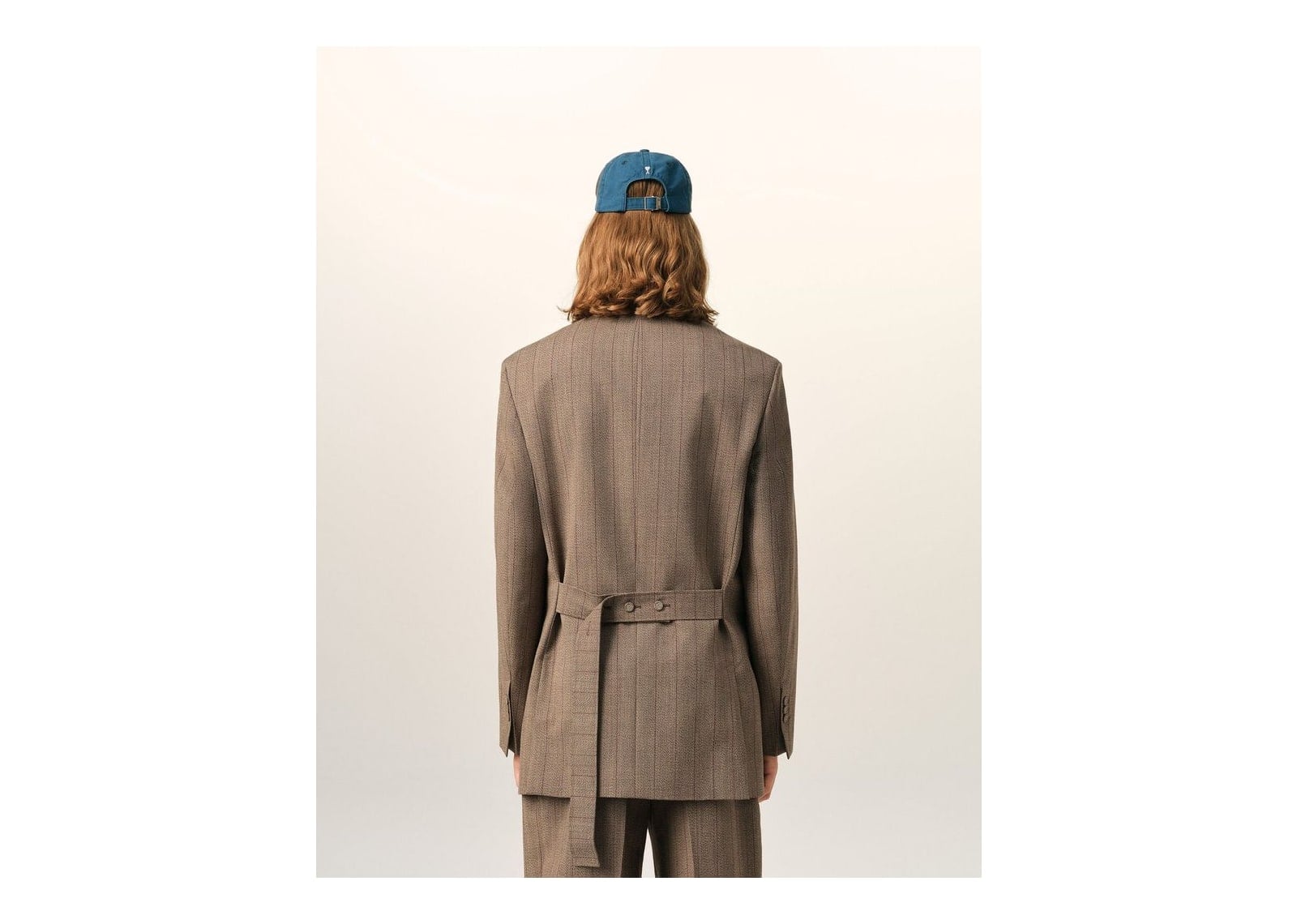 Ami Paris Double Breasted Striped Wool Blazer Chocolate Brown/Ruby Red - görsel 5