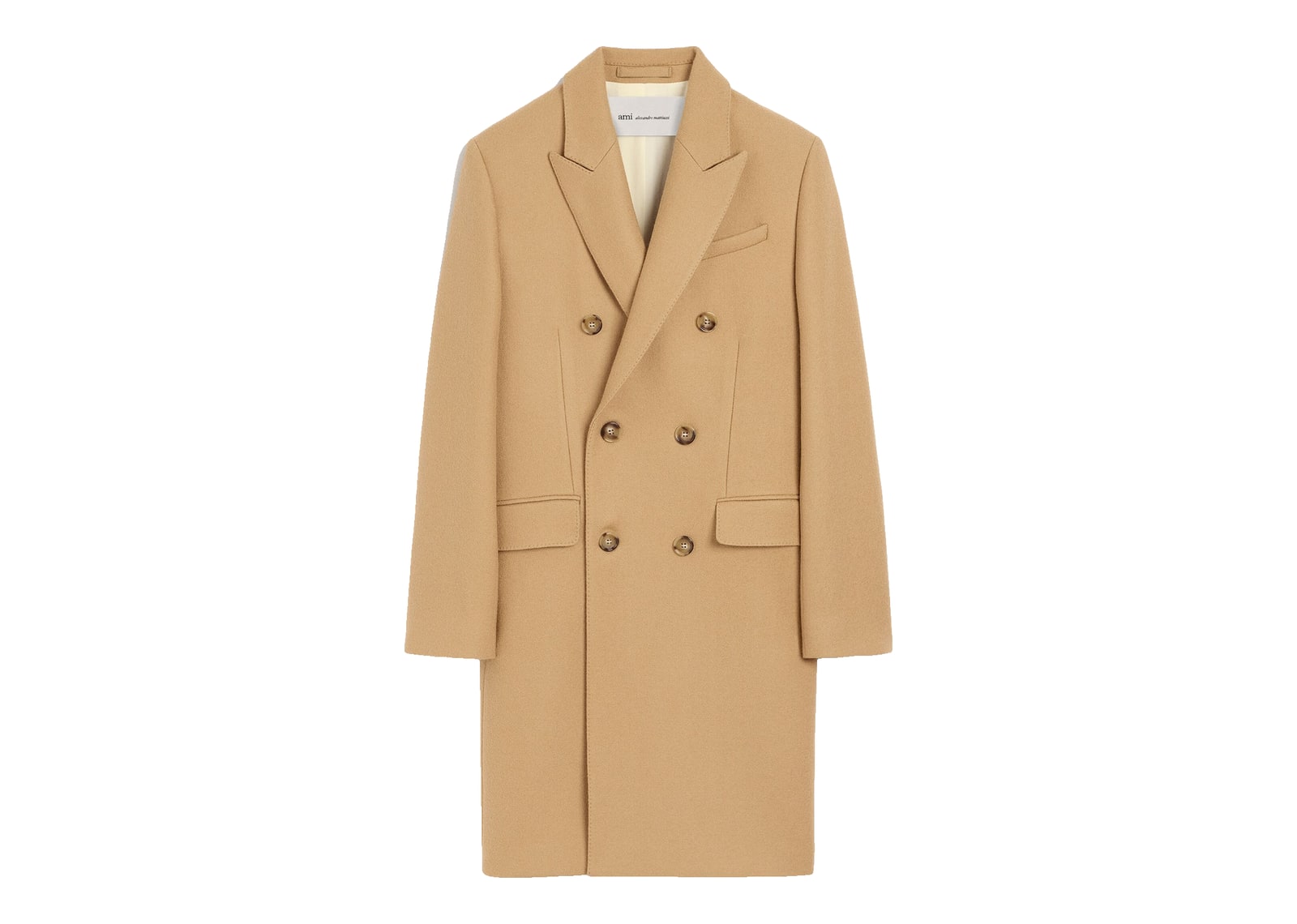 Ami Paris Double Breasted Wool Coat Mastic Beige
