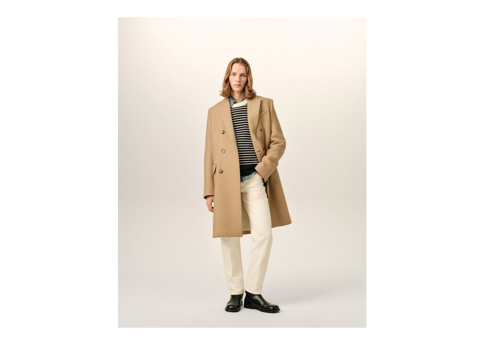 Ami Paris Double Breasted Wool Coat Mastic Beige - görsel 2