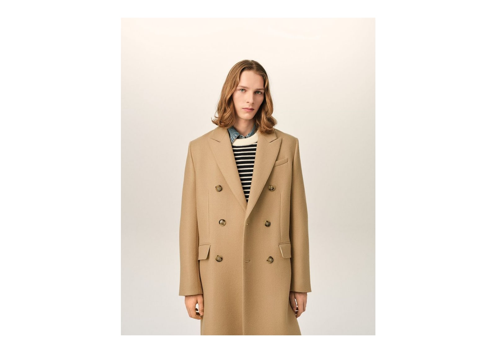 Ami Paris Double Breasted Wool Coat Mastic Beige - görsel 3