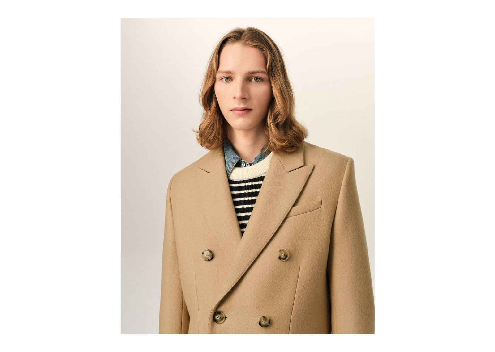 Ami Paris Double Breasted Wool Coat Mastic Beige - görsel 4