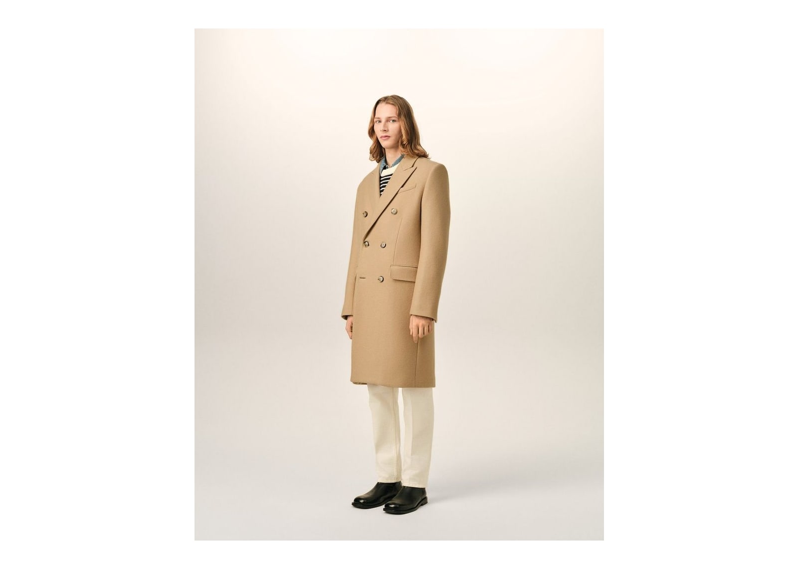 Ami Paris Double Breasted Wool Coat Mastic Beige - görsel 6