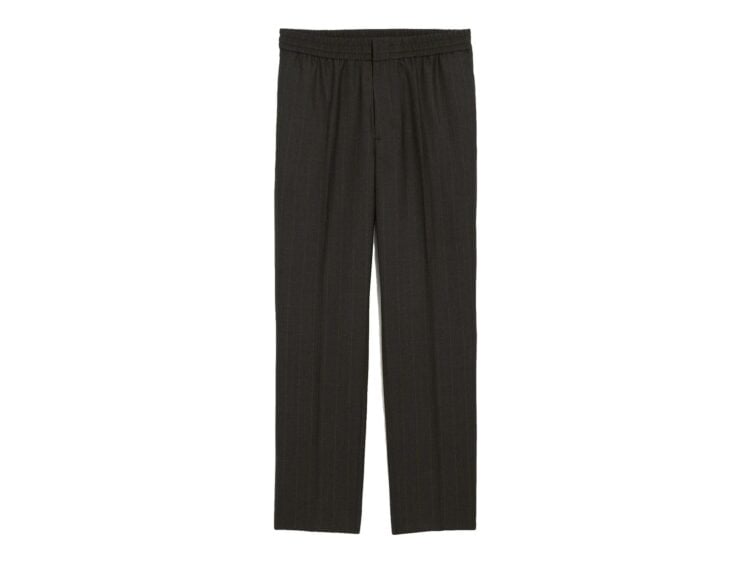 Ami Paris Elasticated-Waist Striped Wool Trousers Carbon Grey/Chocolate Brown