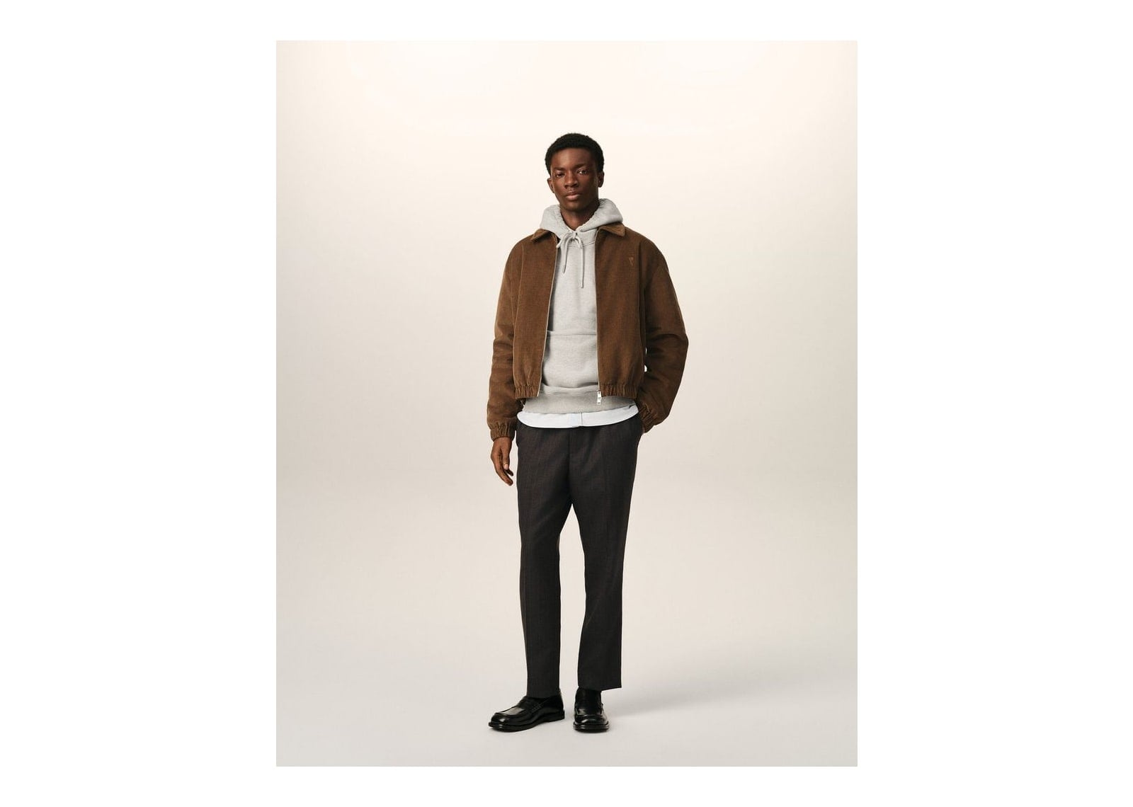 Ami Paris Elasticated-Waist Striped Wool Trousers Carbon Grey/Chocolate Brown - görsel 2