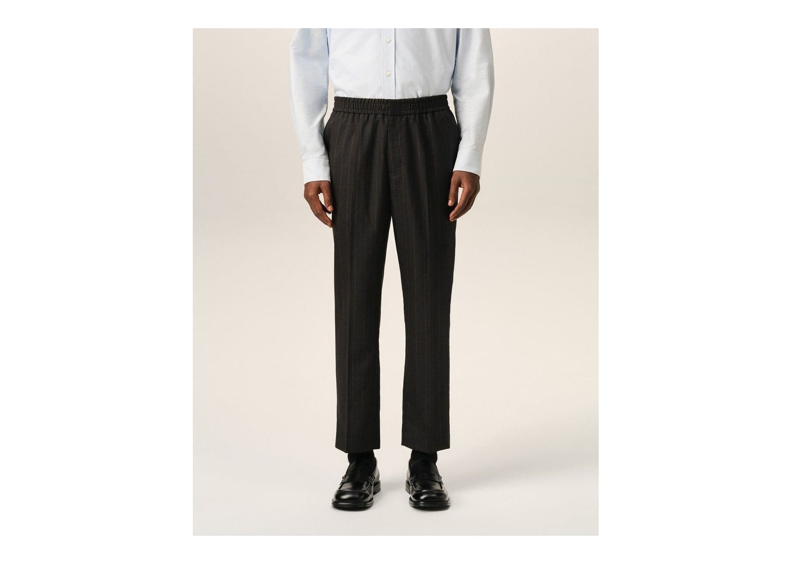 Ami Paris Elasticated-Waist Striped Wool Trousers Carbon Grey/Chocolate Brown - görsel 3