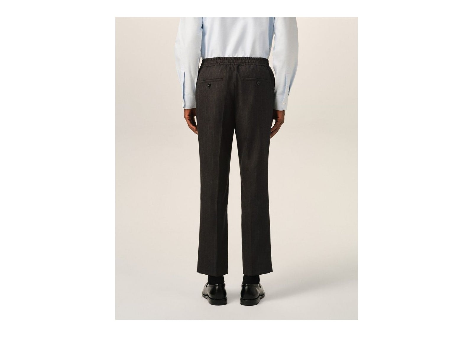 Ami Paris Elasticated-Waist Striped Wool Trousers Carbon Grey/Chocolate Brown - görsel 4