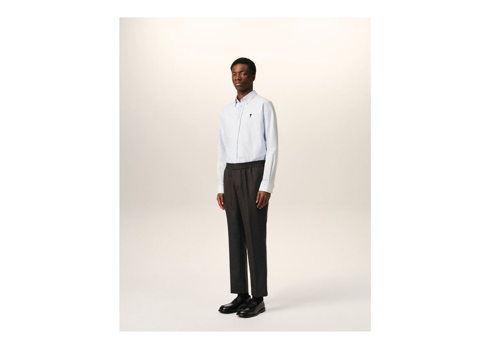 Ami Paris Elasticated-Waist Striped Wool Trousers Carbon Grey/Chocolate Brown - görsel 6