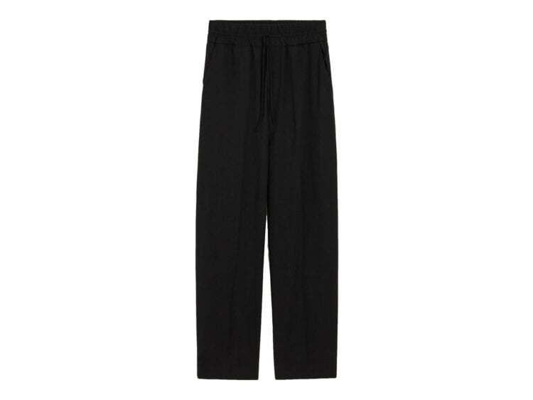 Ami Paris Elasticated-Waist Wool Trousers Relaxed-Fit Black