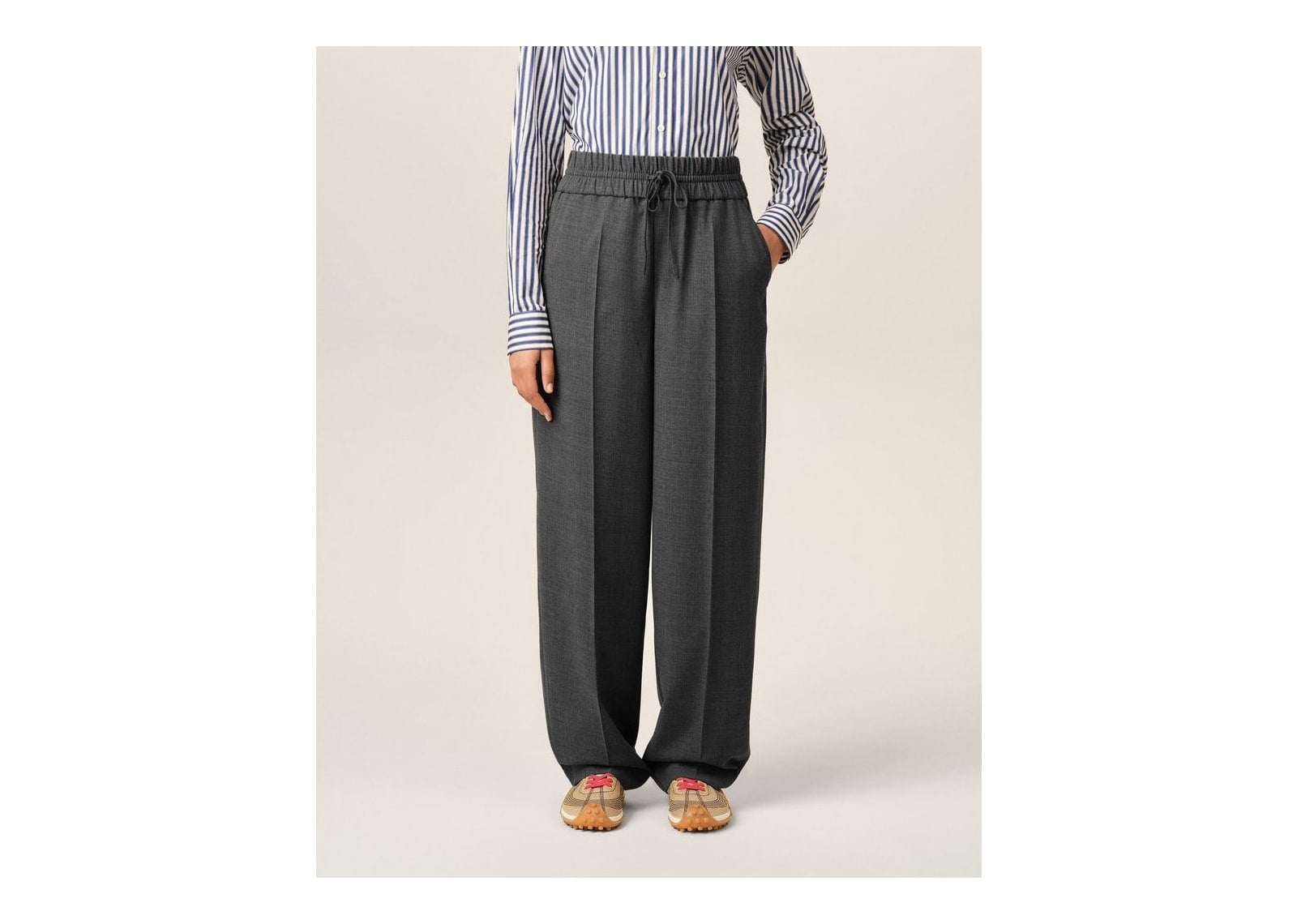 Ami Paris Elasticated-Waist Wool Trousers Relaxed-Fit Carbon Grey - görsel 10