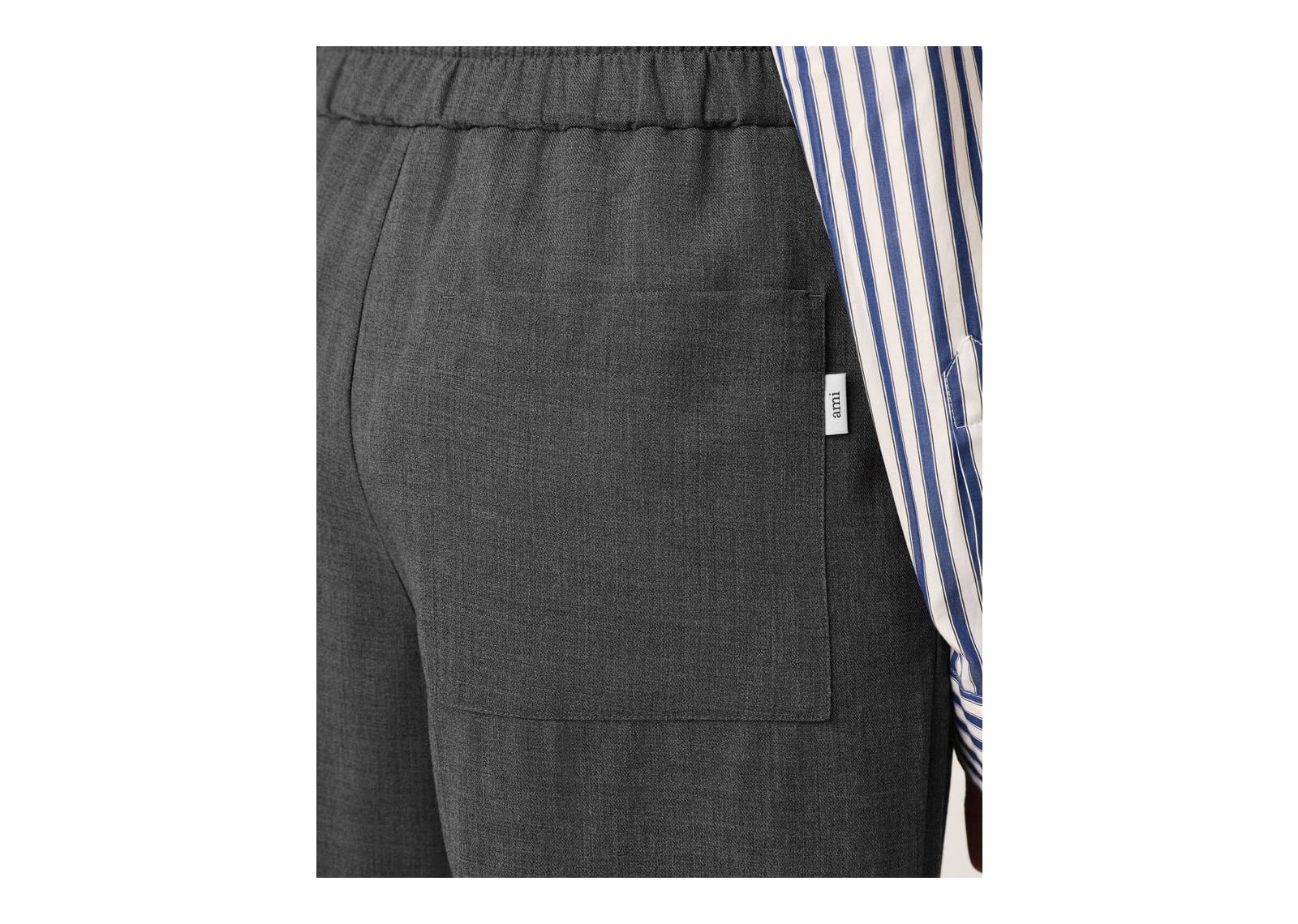 Ami Paris Elasticated-Waist Wool Trousers Relaxed-Fit Carbon Grey - görsel 12
