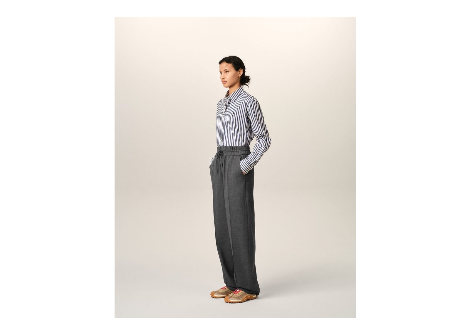 Ami Paris Elasticated-Waist Wool Trousers Relaxed-Fit Carbon Grey - görsel 13