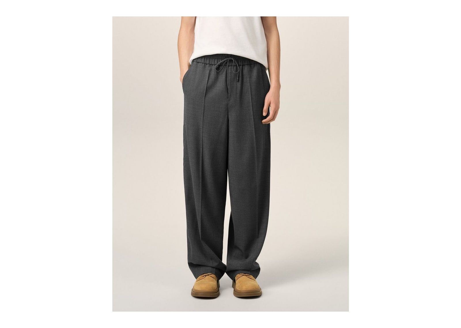 Ami Paris Elasticated-Waist Wool Trousers Relaxed-Fit Carbon Grey - görsel 3