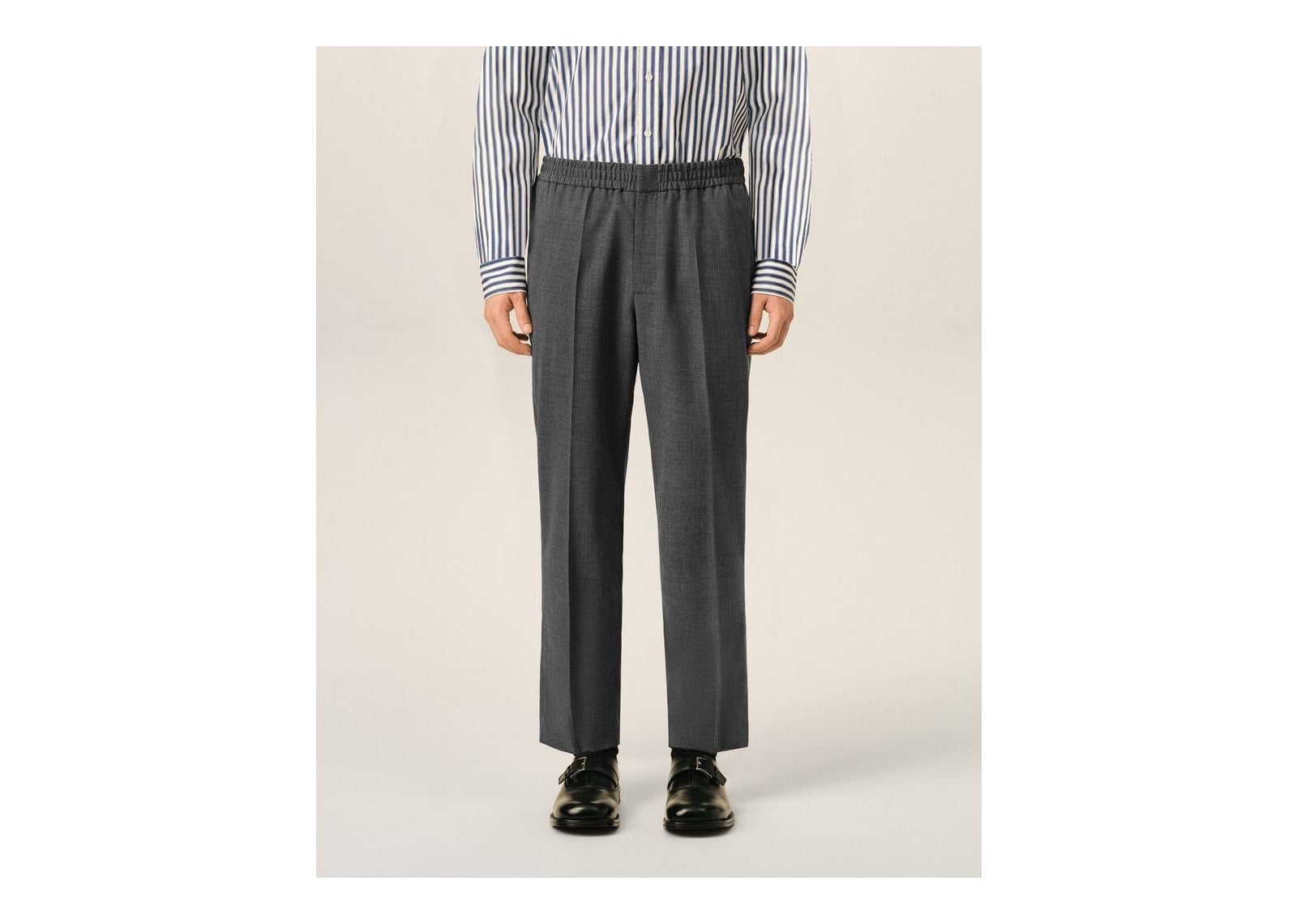 Ami Paris Elasticated-Waist Wool Trousers Straight-Fit Carbon Grey - görsel 3