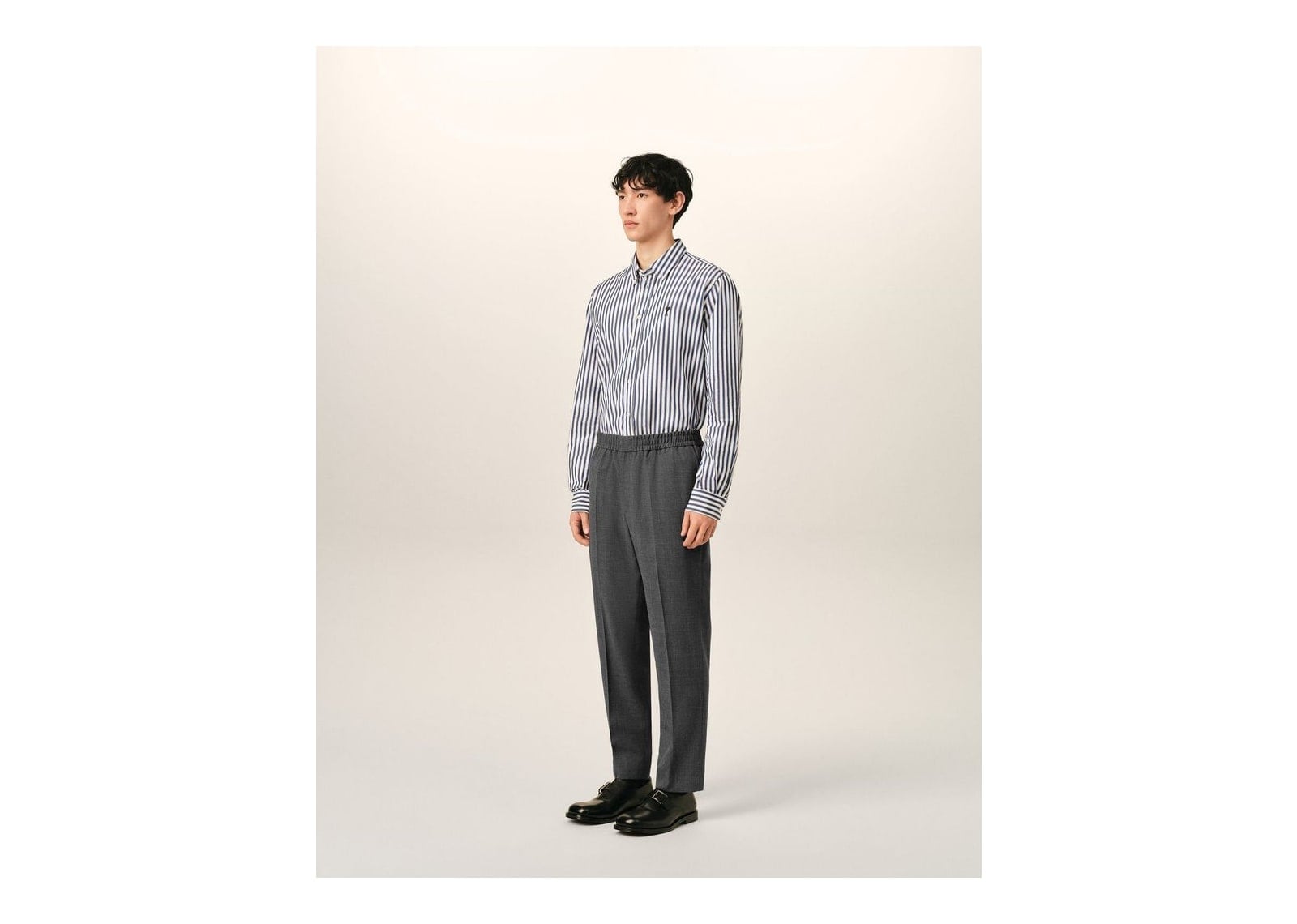 Ami Paris Elasticated-Waist Wool Trousers Straight-Fit Carbon Grey - görsel 6