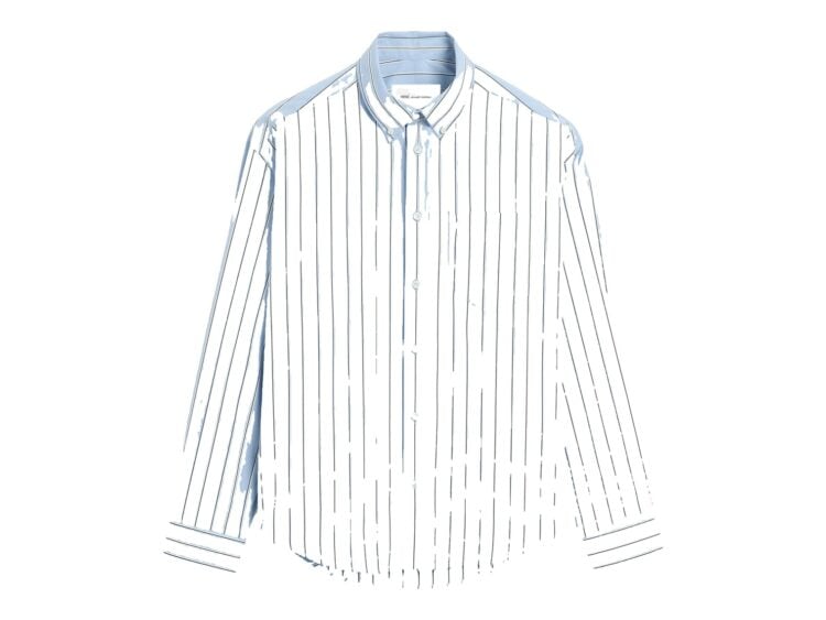 Ami Paris Embossed Ami De Coeur Boxy Striped Cotton Shirt Cashmere Blue/Ivory