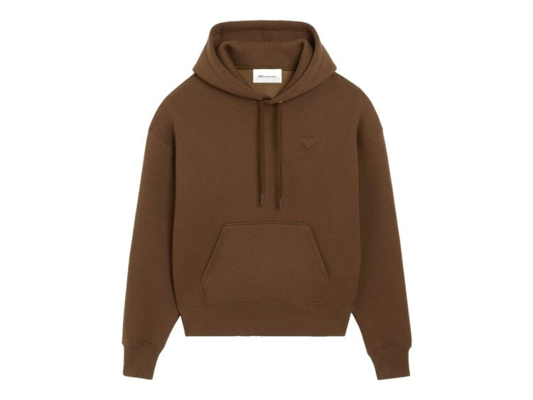 Ami Paris Embossed Ami De Coeur Cotton Hoodie Chocolate Brown
