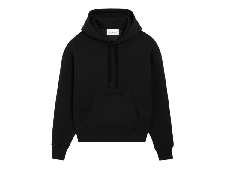 Ami Paris Embossed Ami De Coeur Cotton Hoodie Cosy-Fit Black