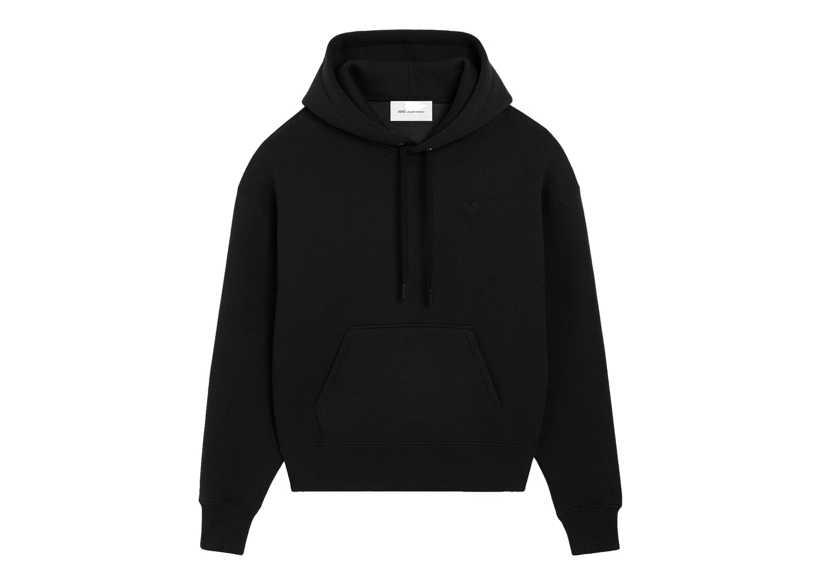Ami Paris Embossed Ami De Coeur Cotton Hoodie Cosy-Fit Black