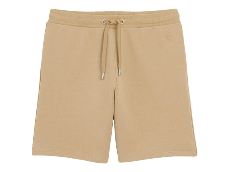 Ami Paris Embossed Ami De Coeur Cotton Shorts Mastic Beige