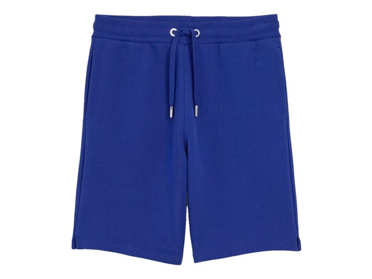 Ami Paris Embossed Ami De Coeur Cotton Shorts Royal Blue