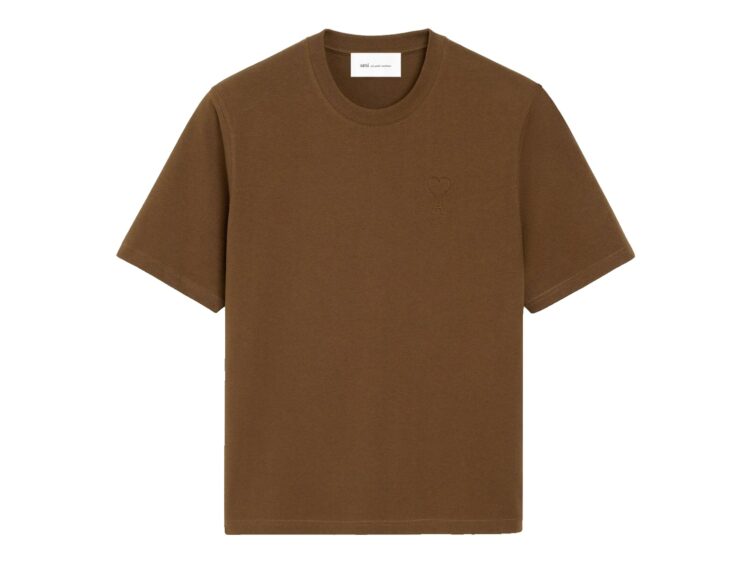 Ami Paris Embossed Ami De Coeur Cotton T-Shirt Chocolate Brown