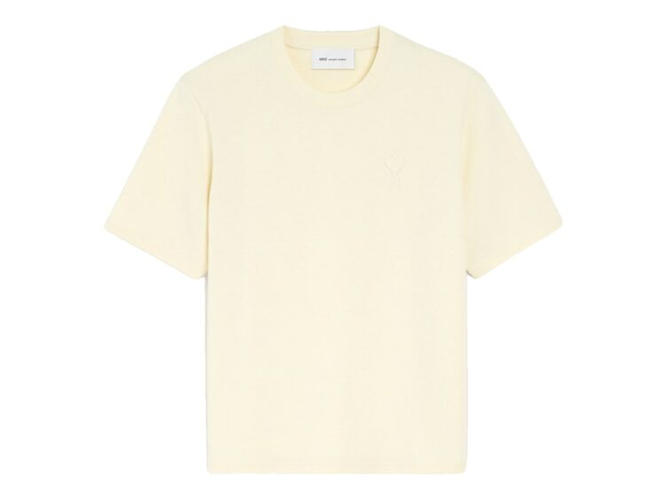 Ami Paris Embossed Ami De Coeur Cotton T-Shirt Ivory