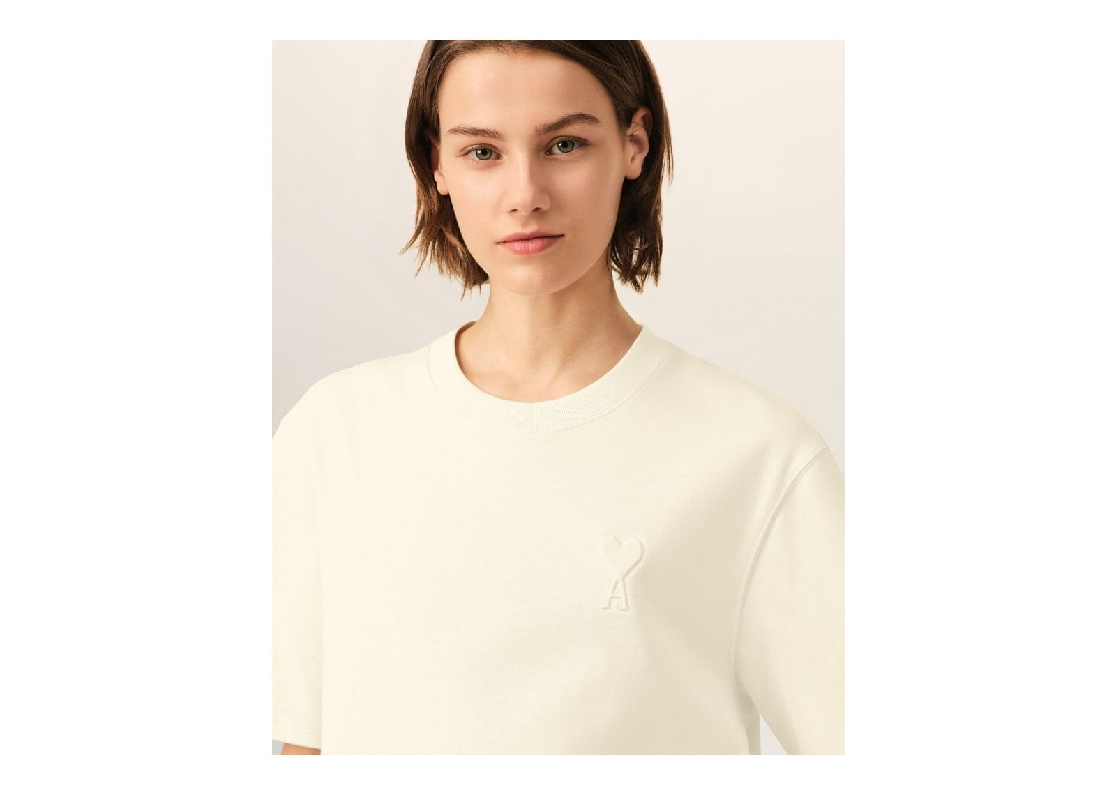 Ami Paris Embossed Ami De Coeur Cotton T-Shirt Ivory - görsel 10