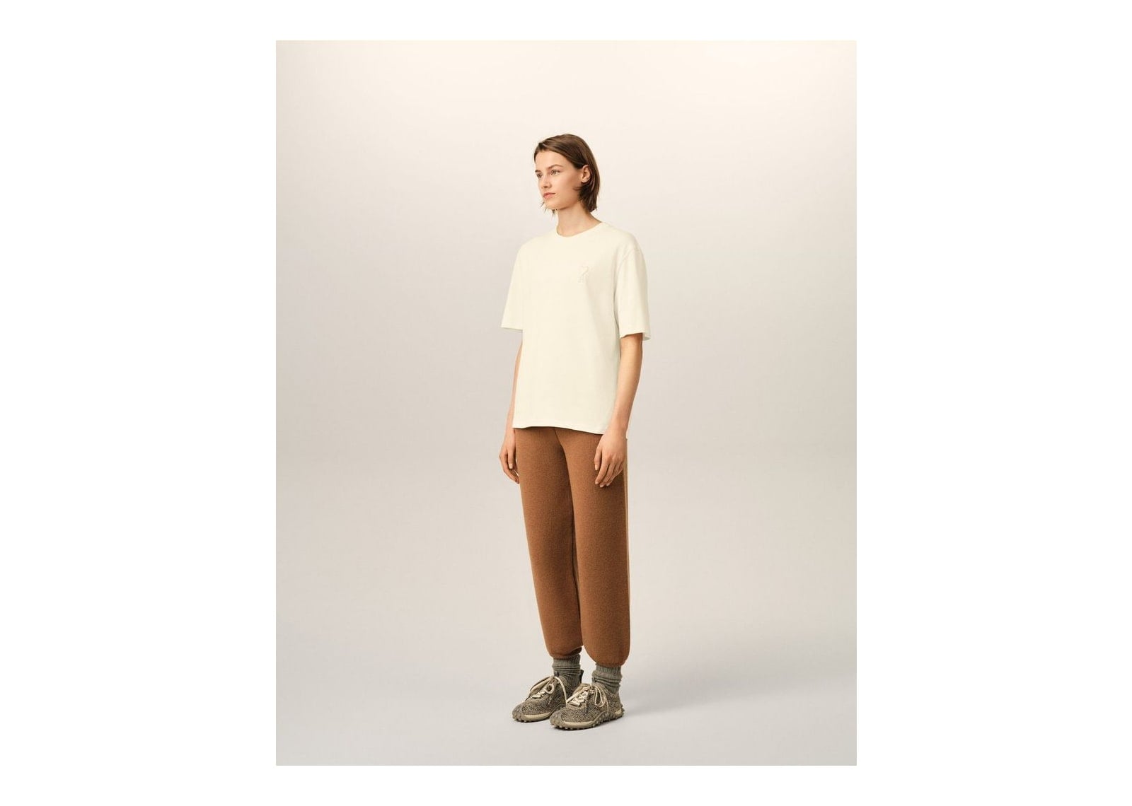 Ami Paris Embossed Ami De Coeur Cotton T-Shirt Ivory - görsel 12