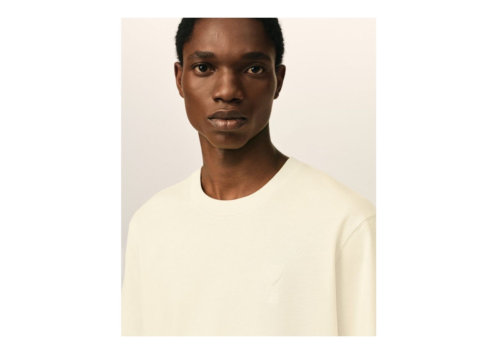 Ami Paris Embossed Ami De Coeur Cotton T-Shirt Ivory - görsel 4