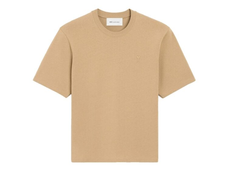 Ami Paris Embossed Ami De Coeur Cotton T-Shirt Mastic Beige