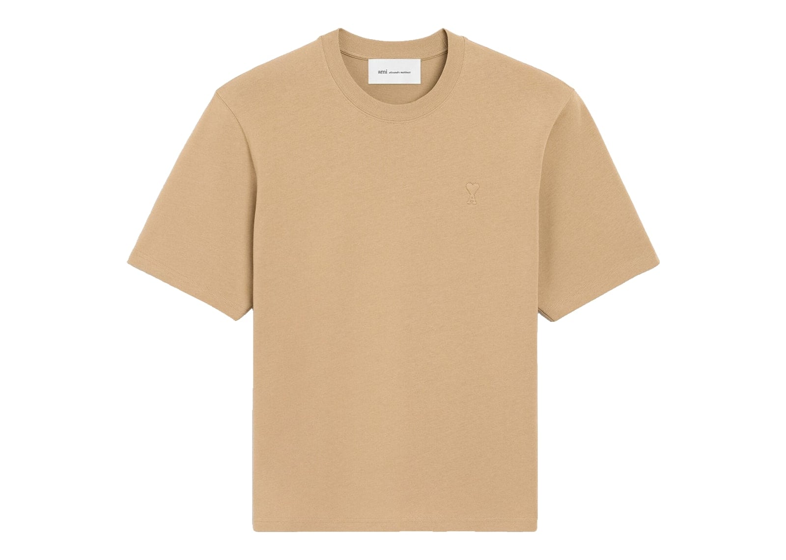 Ami Paris Embossed Ami De Coeur Cotton T-Shirt Mastic Beige