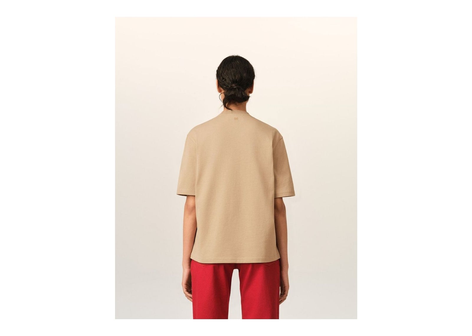 Ami Paris Embossed Ami De Coeur Cotton T-Shirt Mastic Beige - görsel 11