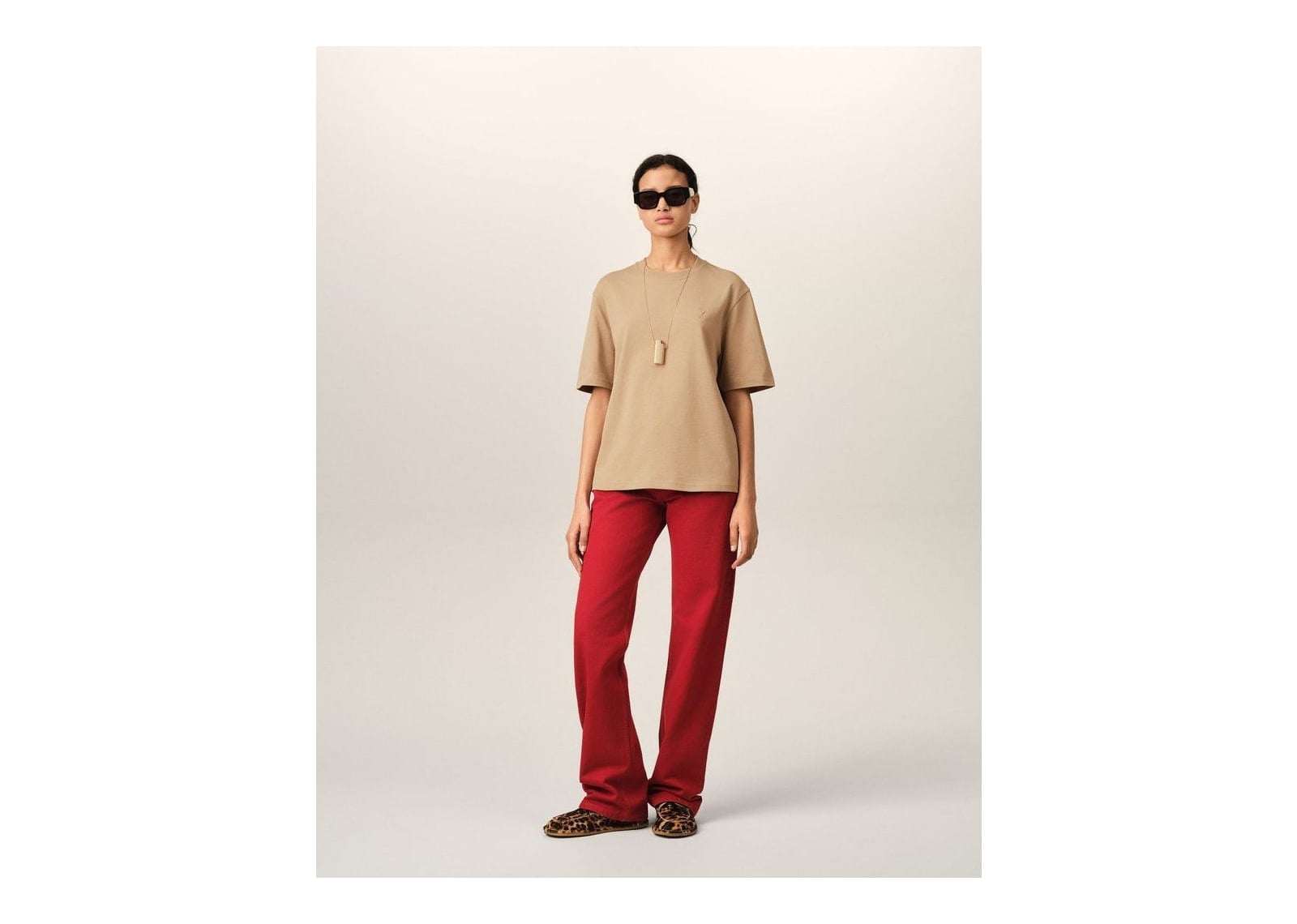Ami Paris Embossed Ami De Coeur Cotton T-Shirt Mastic Beige - görsel 9