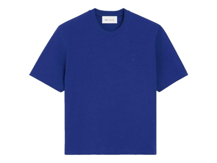 Ami Paris Embossed Ami De Coeur Cotton T-Shirt Royal Blue