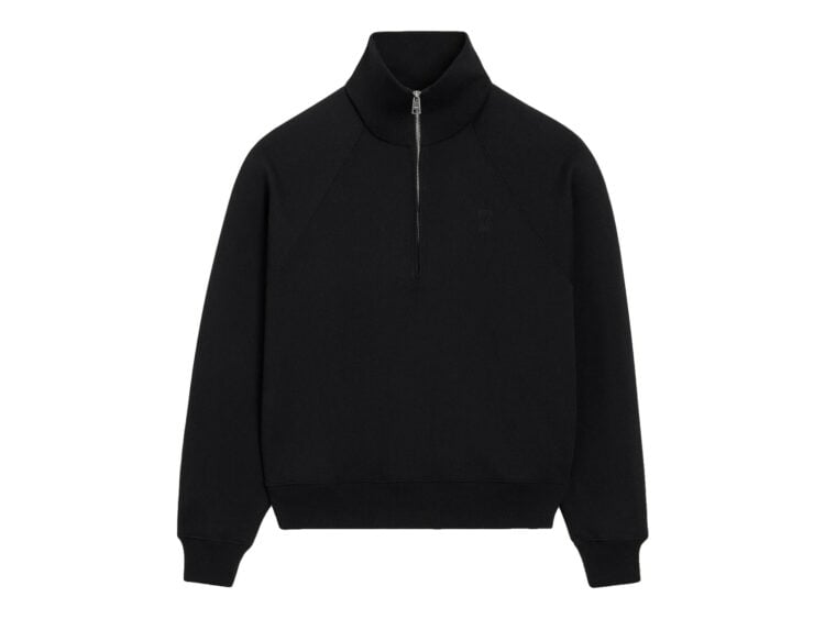 Ami Paris Embossed Ami De Coeur Cotton Zipped Sweatshirt Black