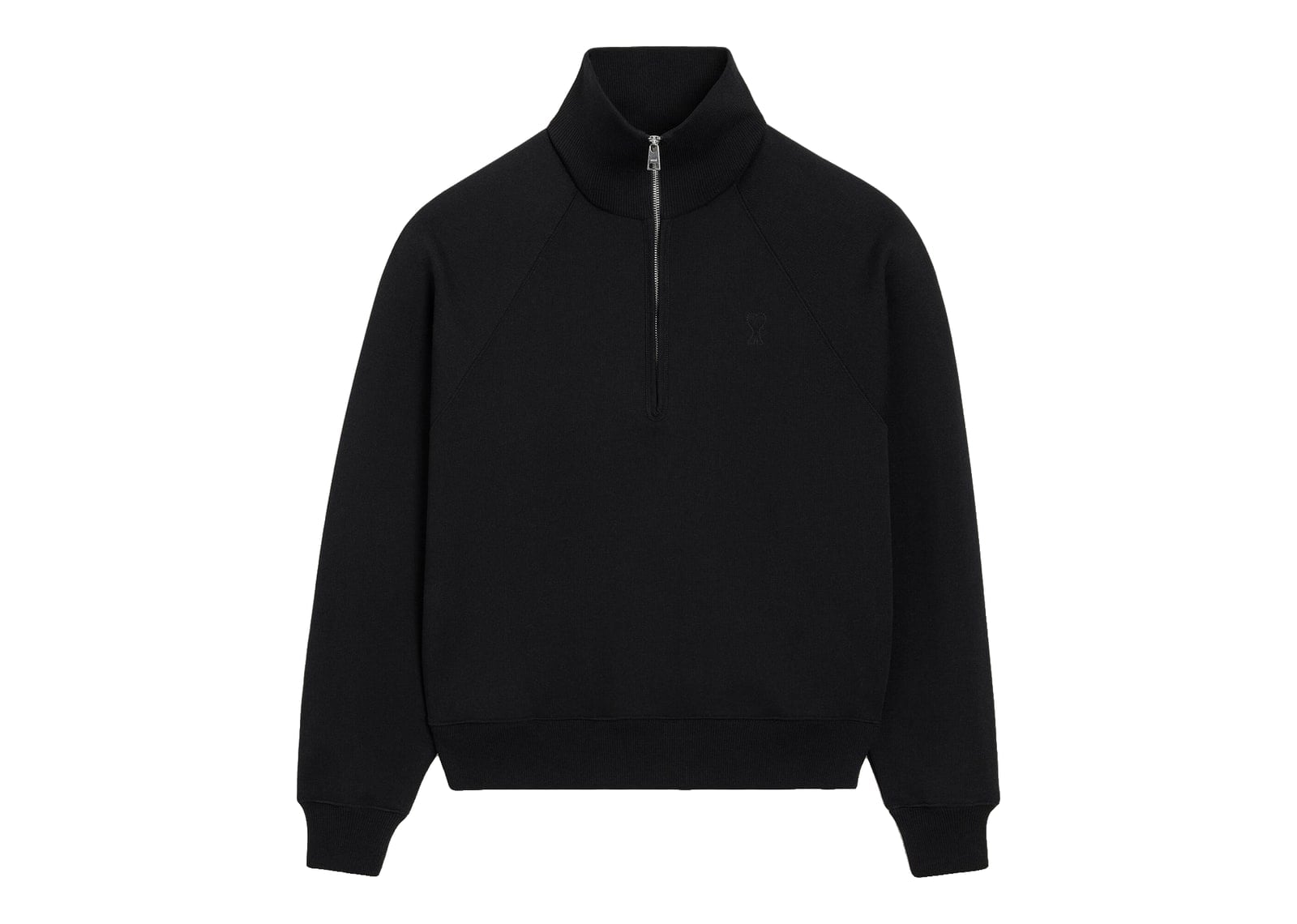 Ami Paris Embossed Ami De Coeur Cotton Zipped Sweatshirt Black
