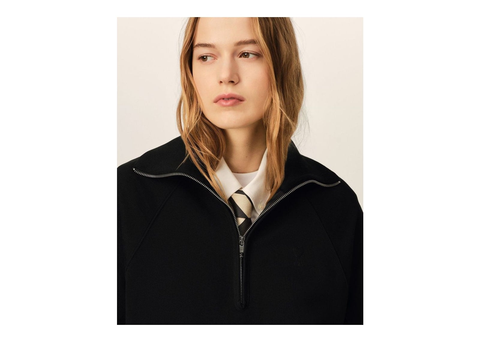 Ami Paris Embossed Ami De Coeur Cotton Zipped Sweatshirt Black - görsel 10